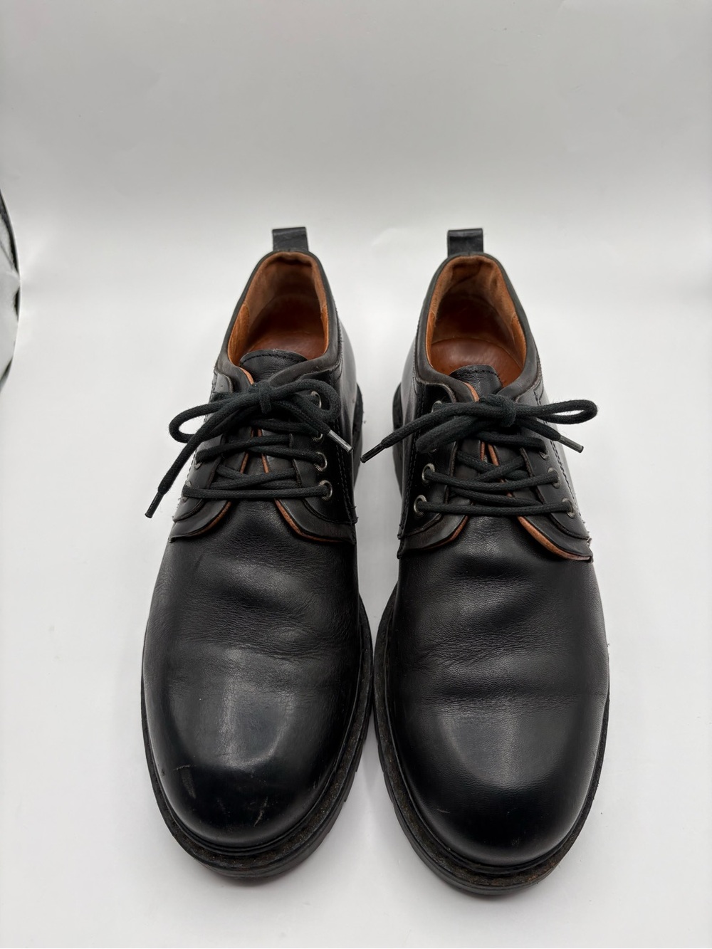 Johnston & Murphy Derby Shoes Mens 9.5 Black Leather Lug Sole Made in Italy